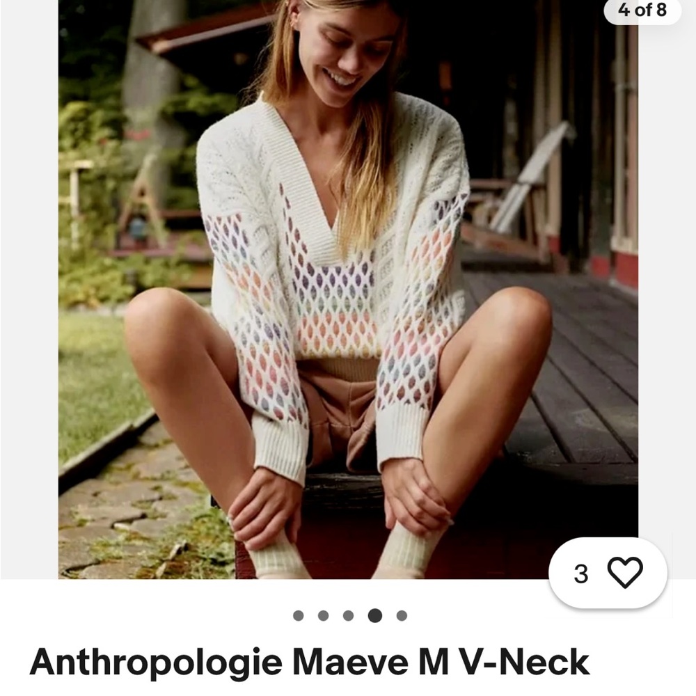 Anthropologie Maeve White V-Neck Sweater